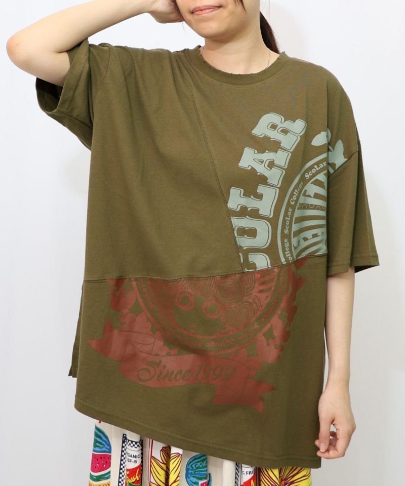 スカラーロゴ柄 リメイク風Tシャツ-15