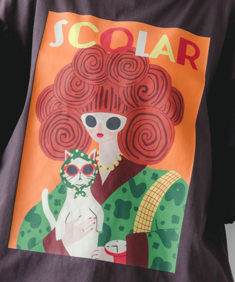 ネコと女の子アート柄 ボリューム袖Tシャツ-6