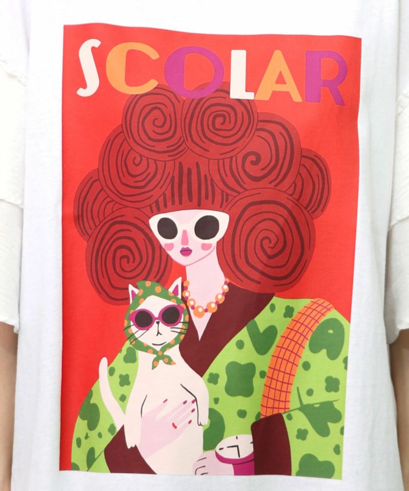 ネコと女の子アート柄 ボリューム袖Tシャツ-10