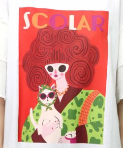 ネコと女の子アート柄 ボリューム袖Tシャツ-10
