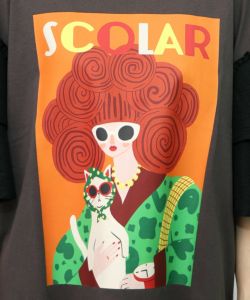 ネコと女の子アート柄 ボリューム袖Tシャツ-14