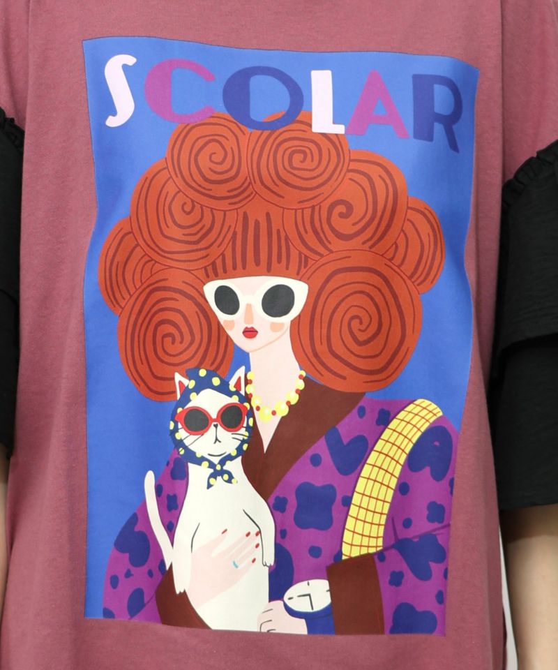 ネコと女の子アート柄 ボリューム袖Tシャツ-18