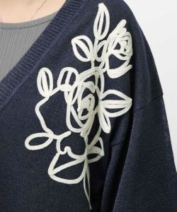 バラ柄コード刺繍 シアーニットカーディガン-14