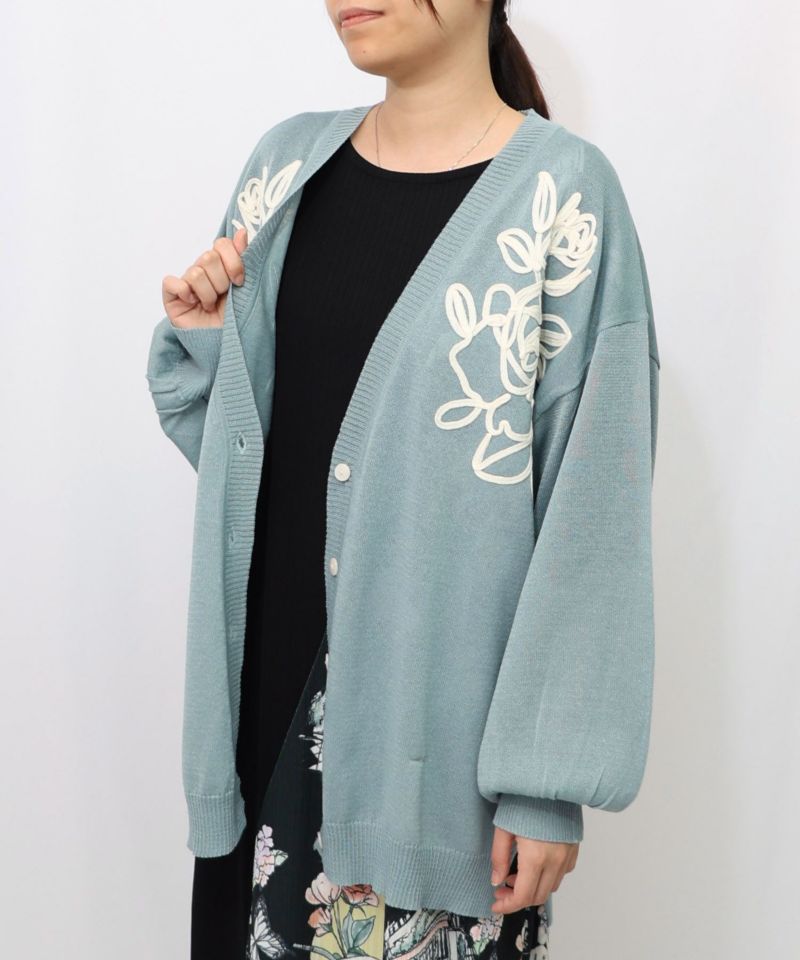 552276：バラ柄コード刺繍 シアーニットカーディガンの通販-ScoLar