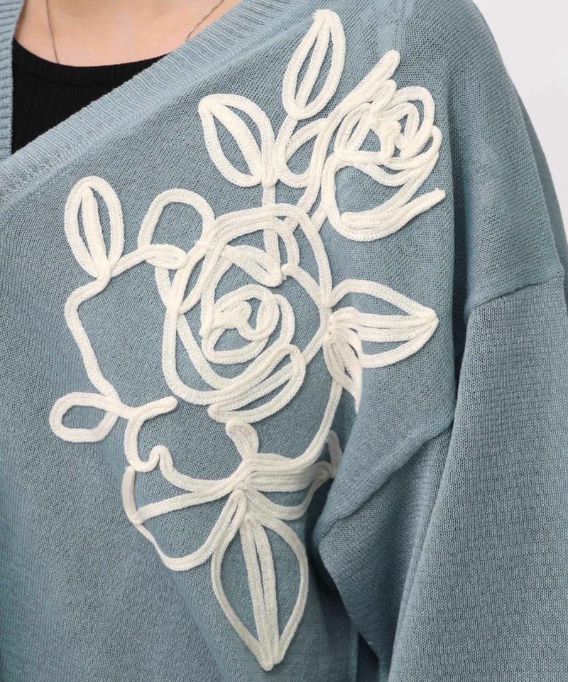 バラ柄コード刺繍 シアーニットカーディガン-18