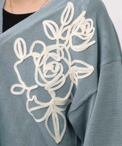 バラ柄コード刺繍 シアーニットカーディガン-18