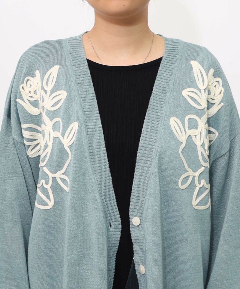 バラ柄コード刺繍 シアーニットカーディガン-19