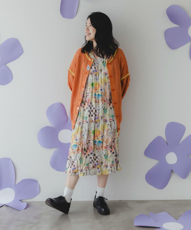 ぷりけつキノコ刺繍 2WAYメッシュニットカーデ-3