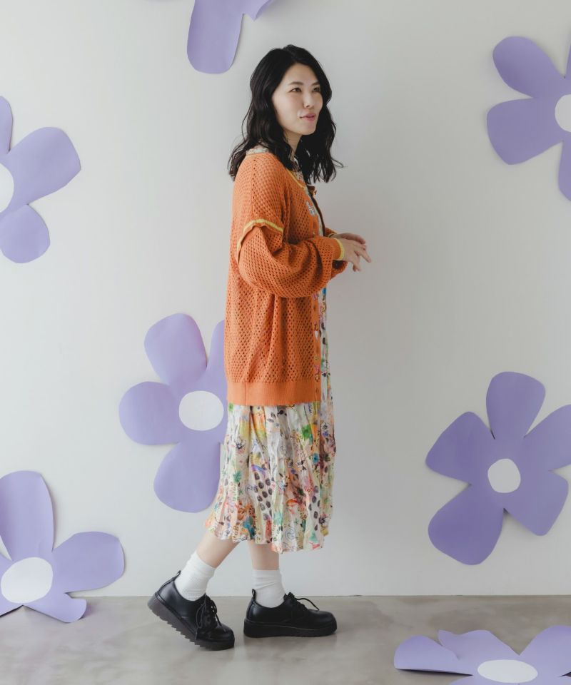 ぷりけつキノコ刺繍 2WAYメッシュニットカーデ-5