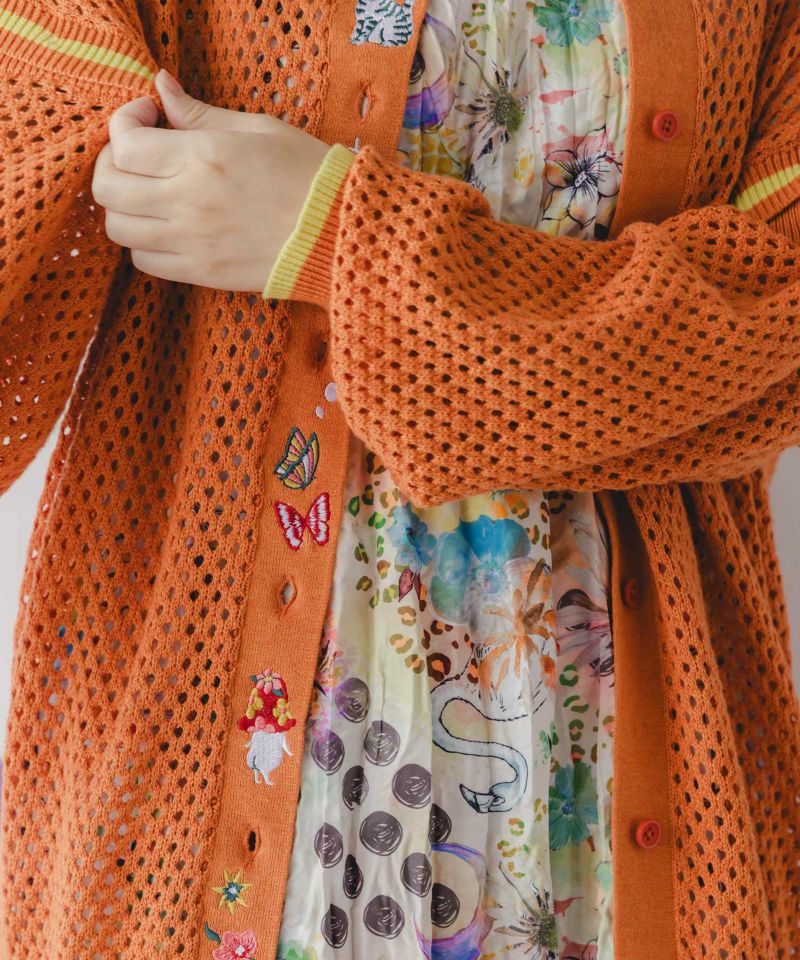 ぷりけつキノコ刺繍 2WAYメッシュニットカーデ-8