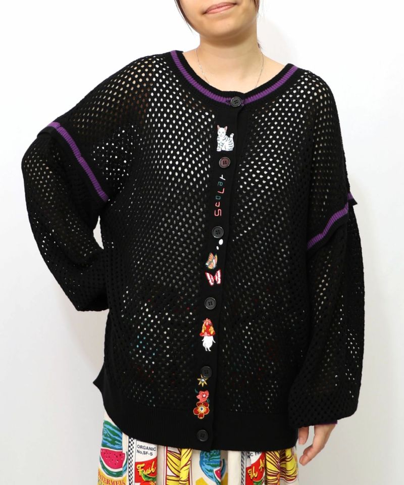 ぷりけつキノコ刺繍 2WAYメッシュニットカーデ-12