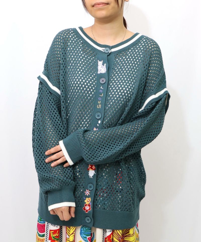 ぷりけつキノコ刺繍 2WAYメッシュニットカーデ-22