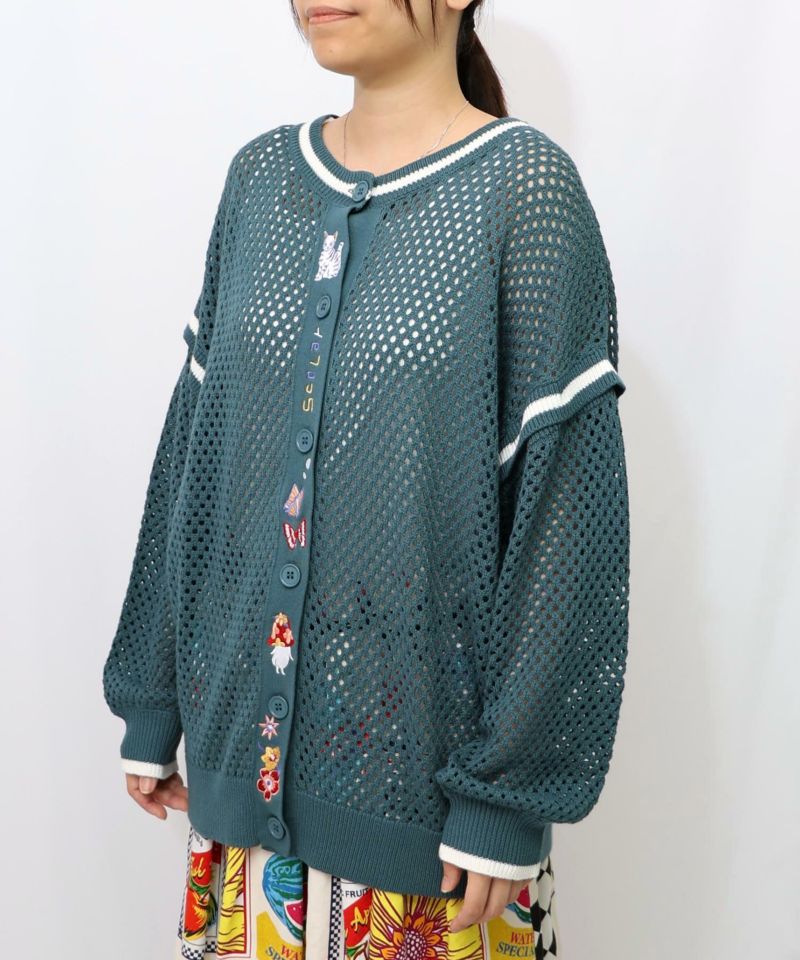 ぷりけつキノコ刺繍 2WAYメッシュニットカーデ-23
