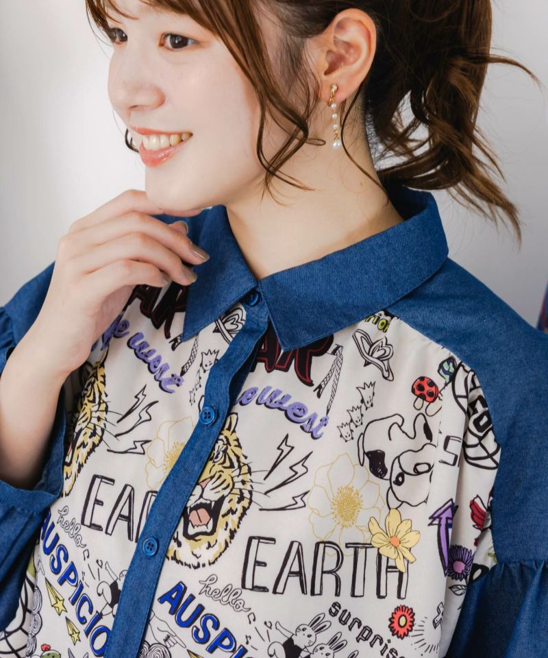 ScoLar - 新品　scolar　スカラー　2wayスリーブ　刺繍　総柄　デニムシャツ　M ScoLar - 新品 scolar スカラー 2wayスリーブ 刺繍 総柄 デニム