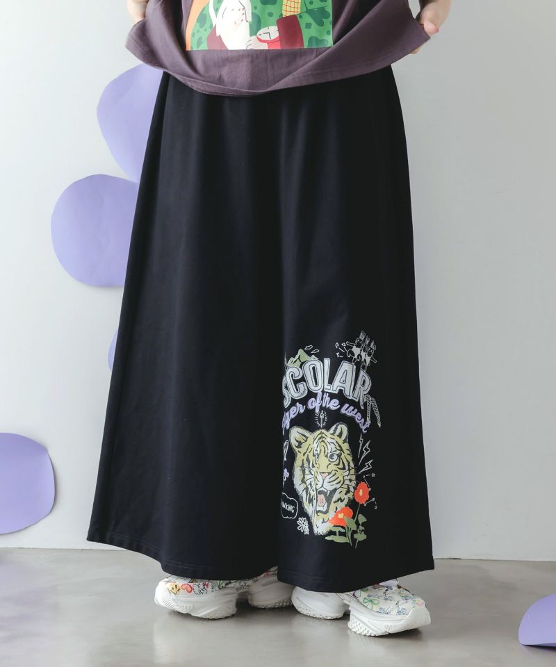 タイガーロゴ柄裏毛ワイドパンツ-4