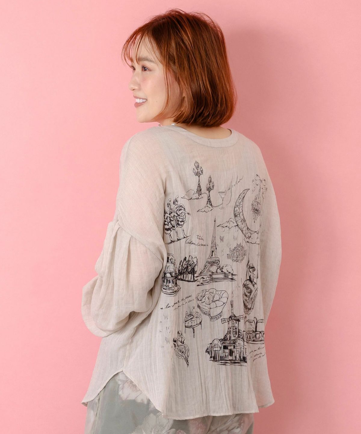 パリ柄ガーゼ 2WAYシャツプルオーバー-1