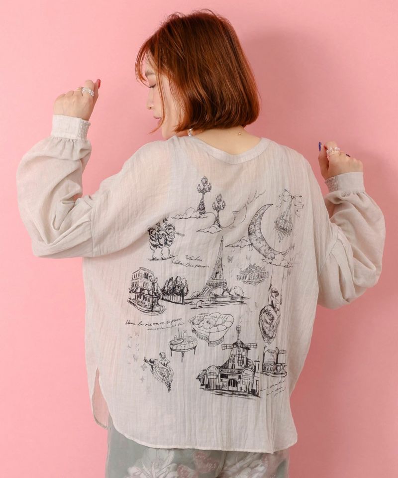 パリ柄ガーゼ 2WAYシャツプルオーバー-5