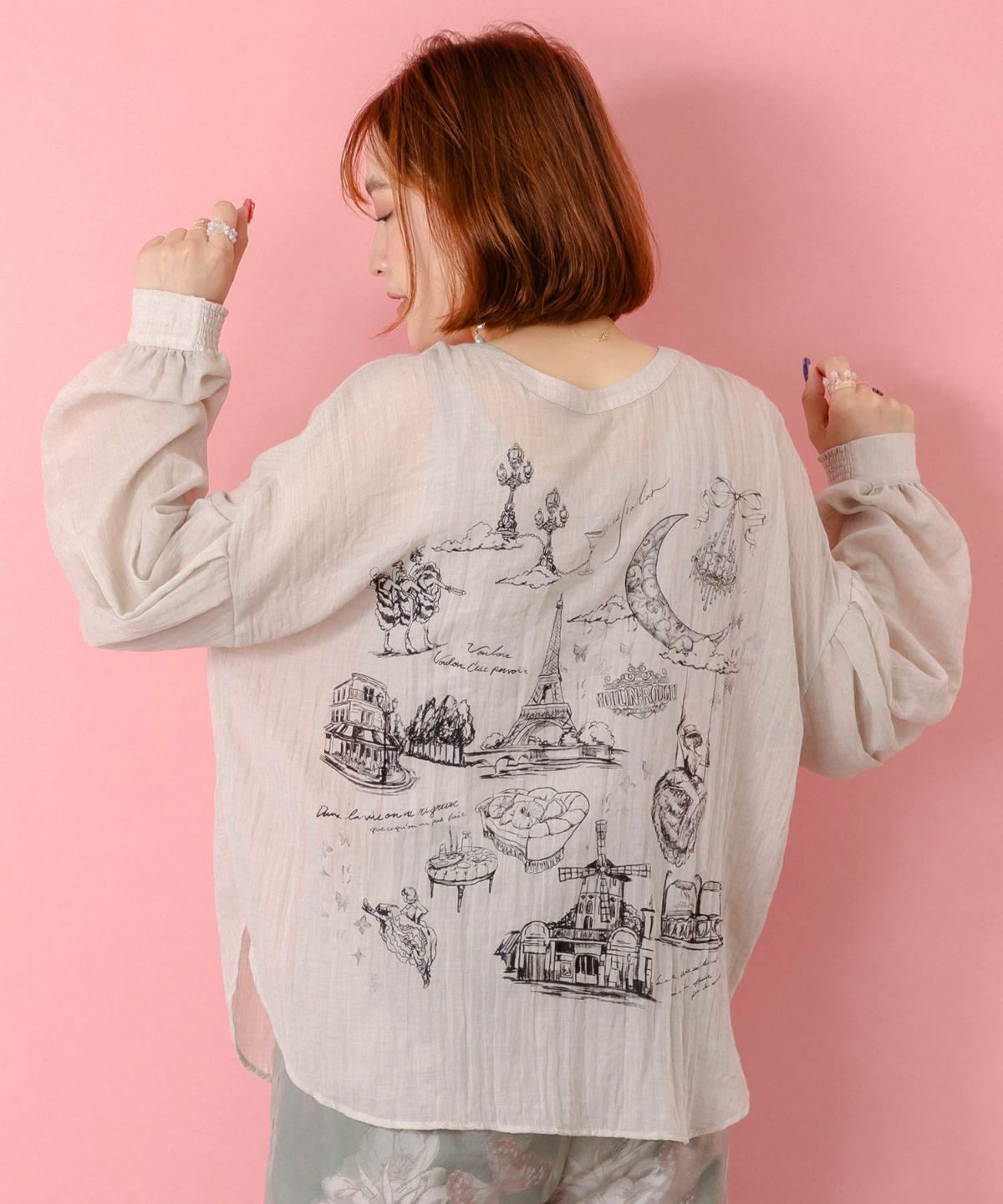 パリ柄ガーゼ 2WAYシャツプルオーバー-5