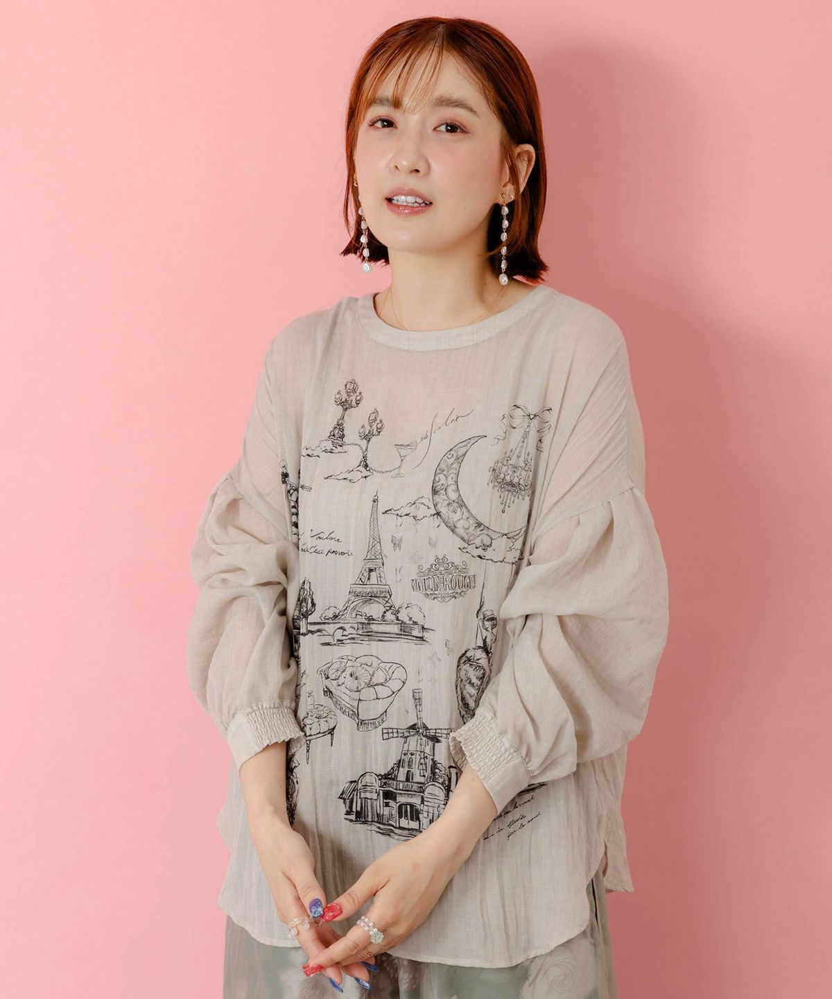 パリ柄ガーゼ 2WAYシャツプルオーバー-6