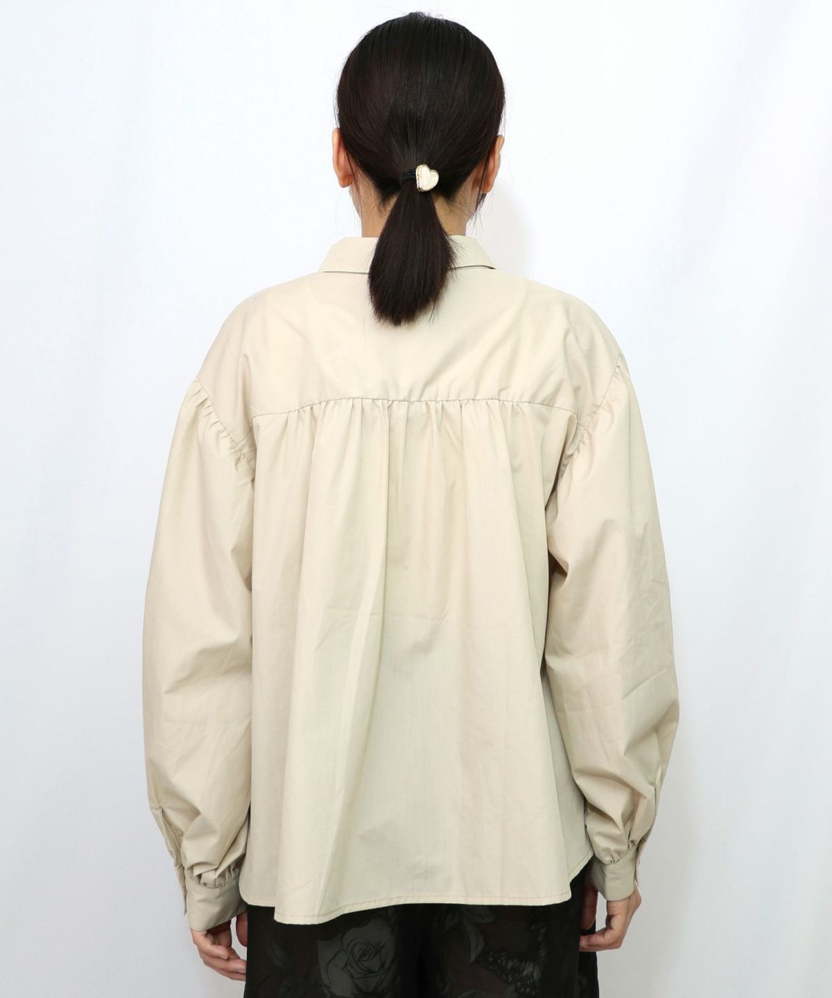 蝶花刺繍 レース切替シャツ-10