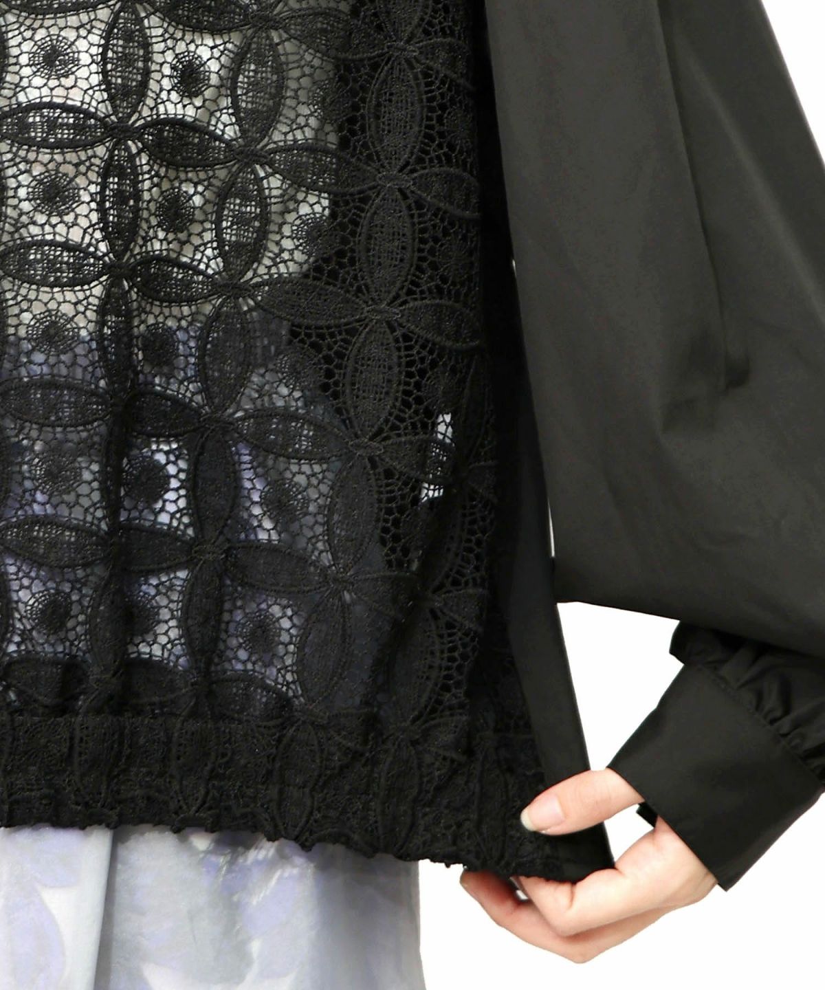 蝶花刺繍 レース切替シャツ-20