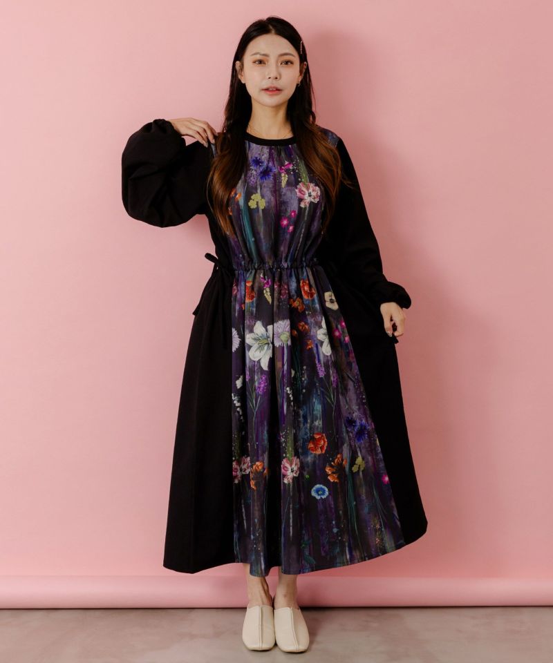 花柄アート切替ワンピース-1