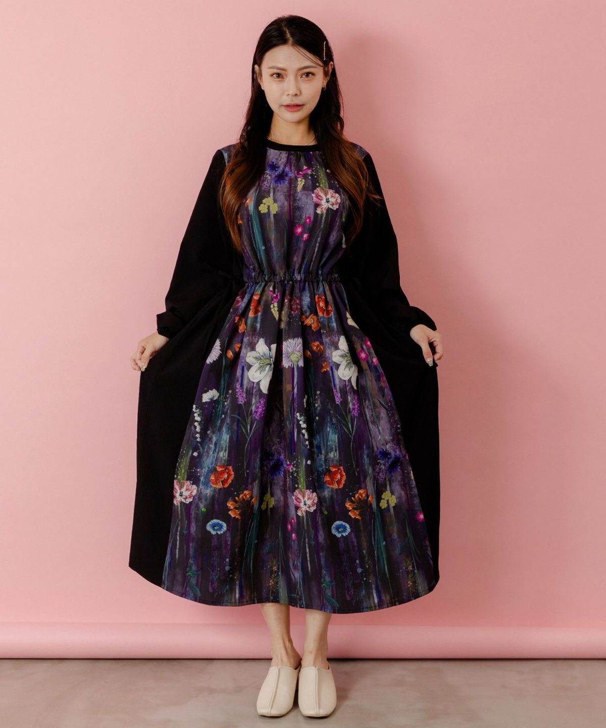 花柄アート切替ワンピース-2