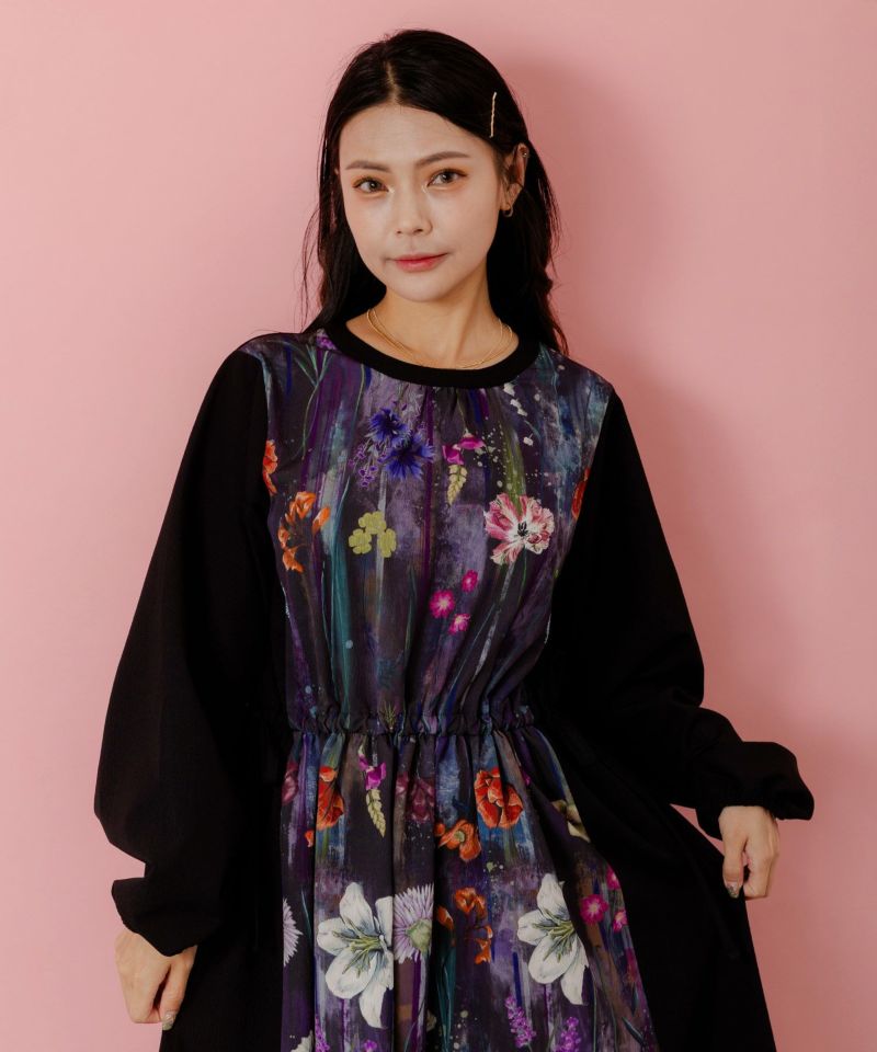 花柄アート切替ワンピース-3