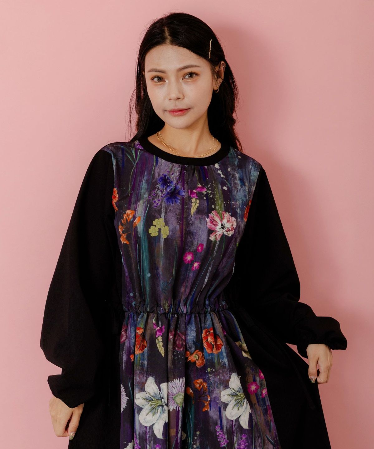 花柄アート切替ワンピース-3