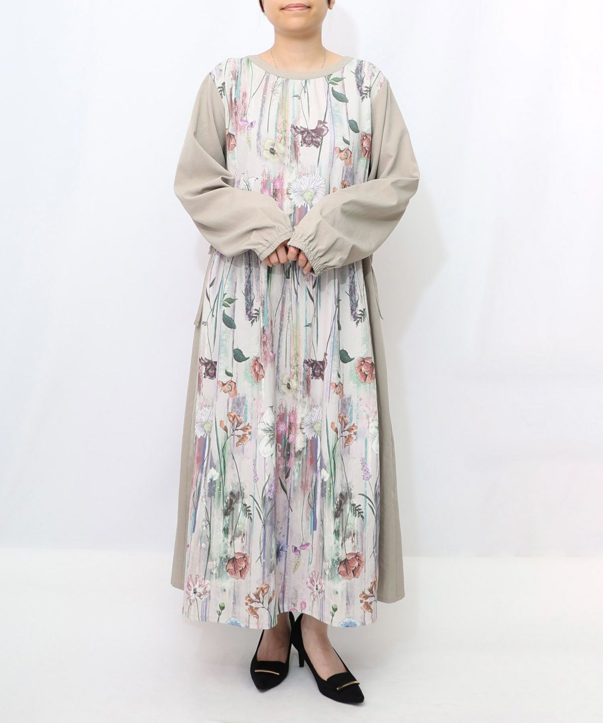 花柄アート切替ワンピース-9