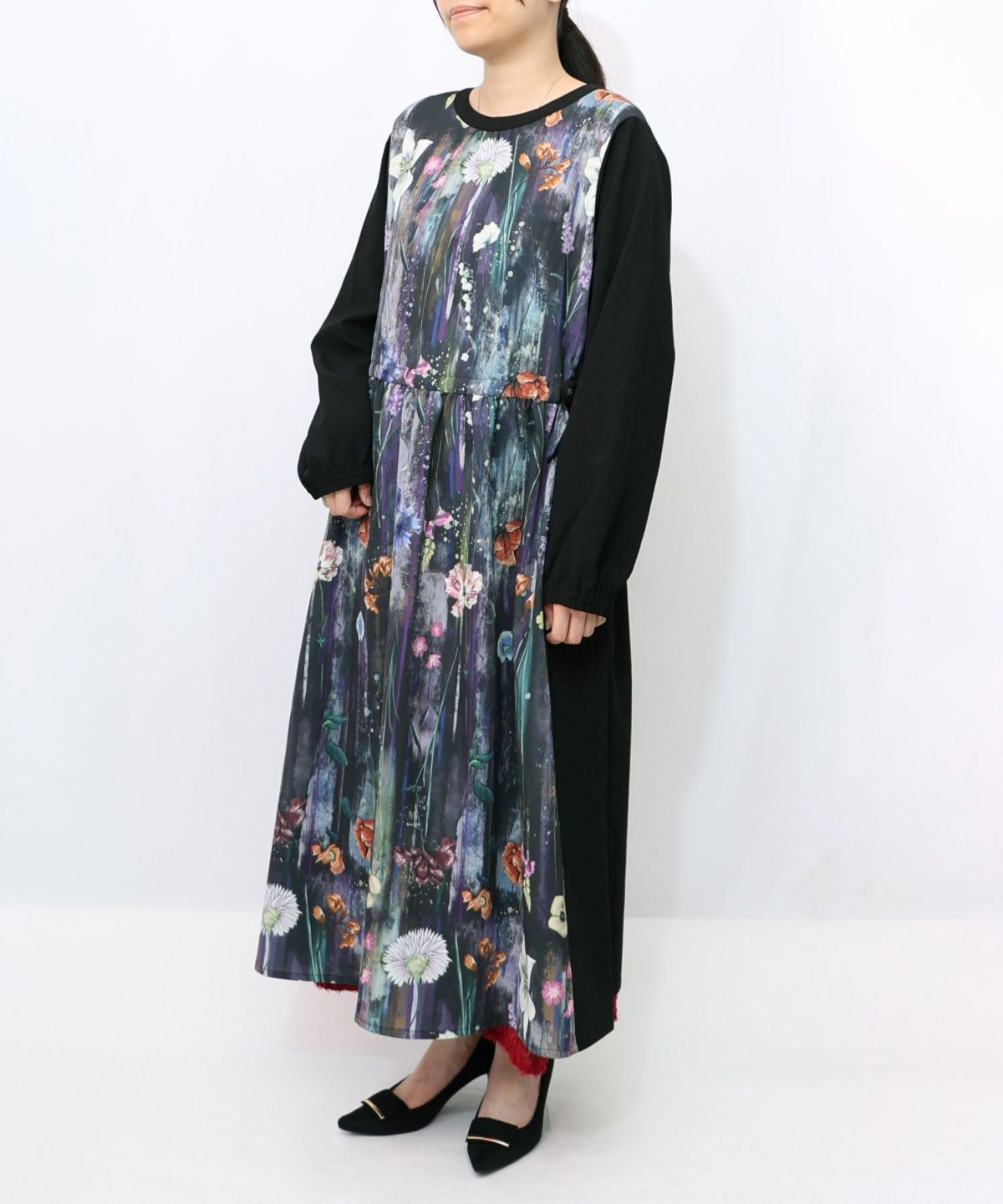 花柄アート切替ワンピース-14