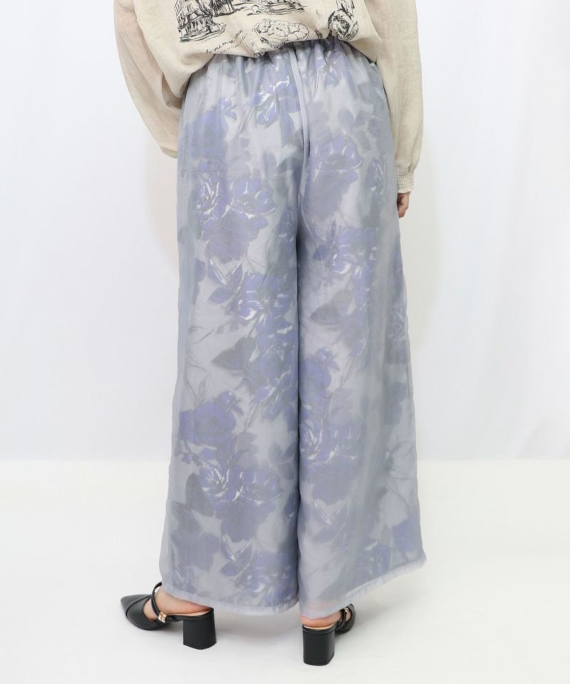 花柄ゴブラン織り風 シアー生地重ねパンツ-11