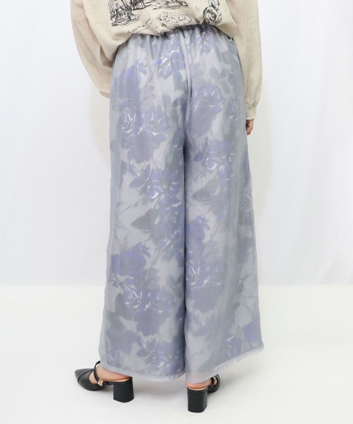 花柄ゴブラン織り風 シアー生地重ねパンツ-11