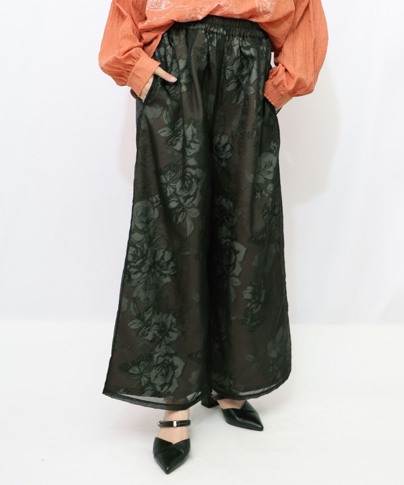 花柄ゴブラン織り風 シアー生地重ねパンツ-13