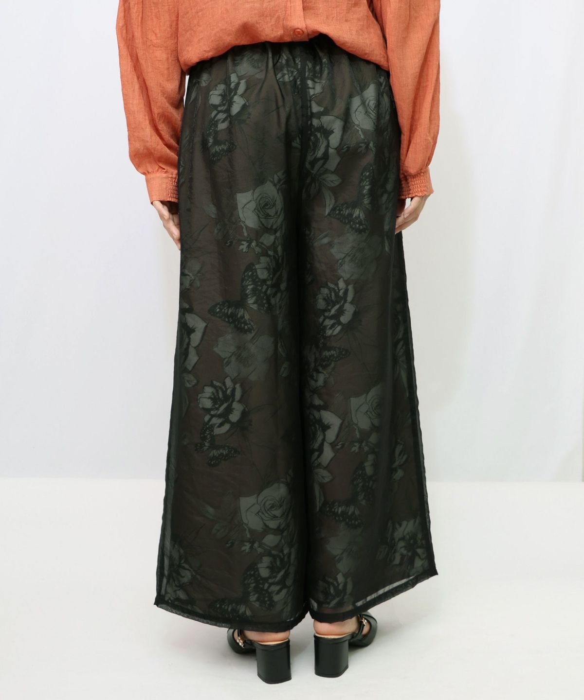 花柄ゴブラン織り風 シアー生地重ねパンツ-15