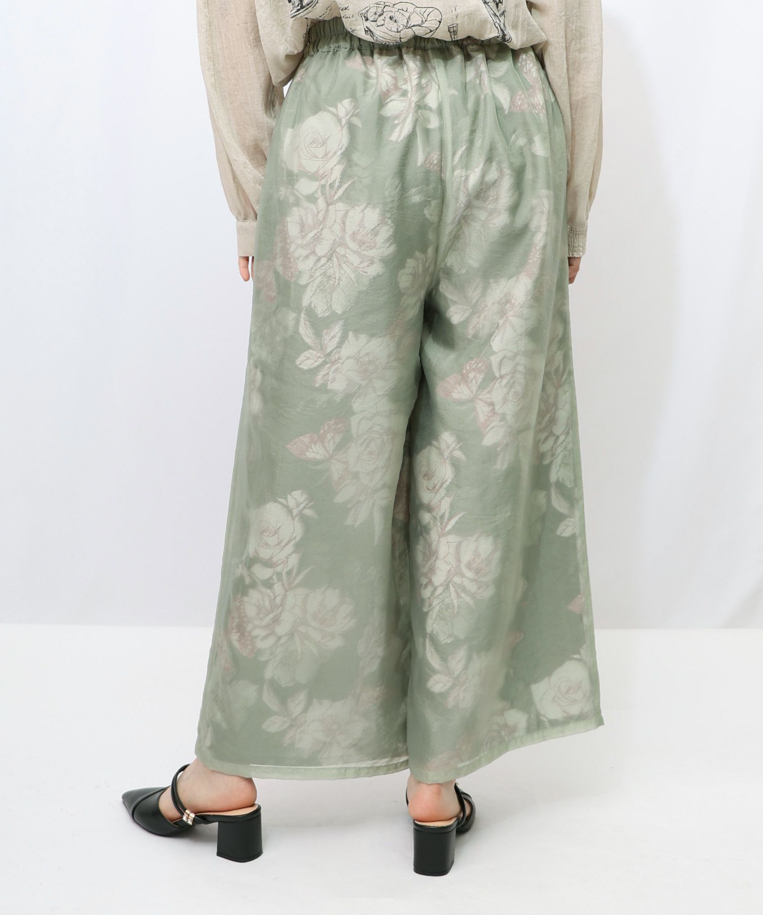 花柄ゴブラン織り風 シアー生地重ねパンツ-19