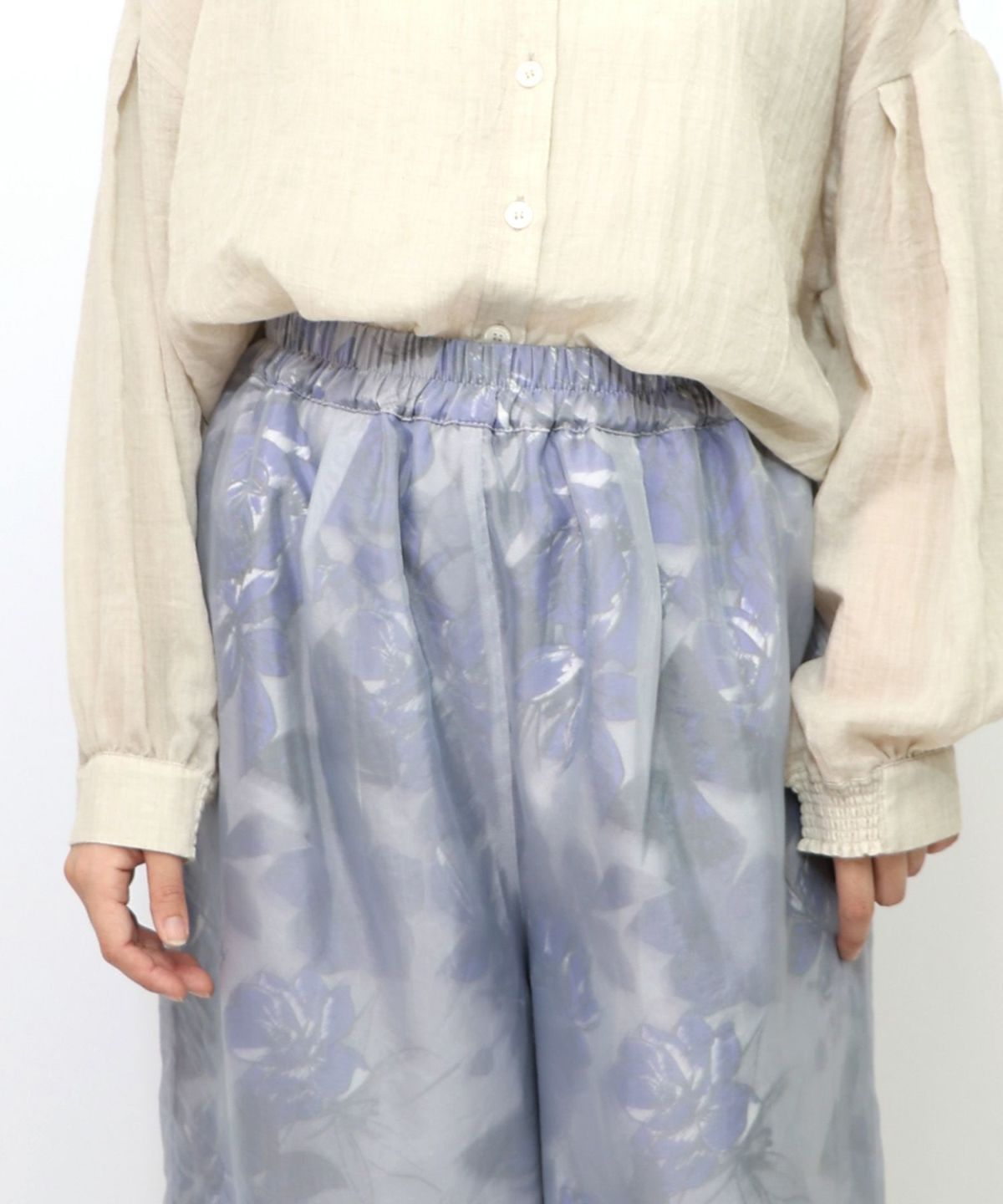 花柄ゴブラン織り風 シアー生地重ねパンツ-21