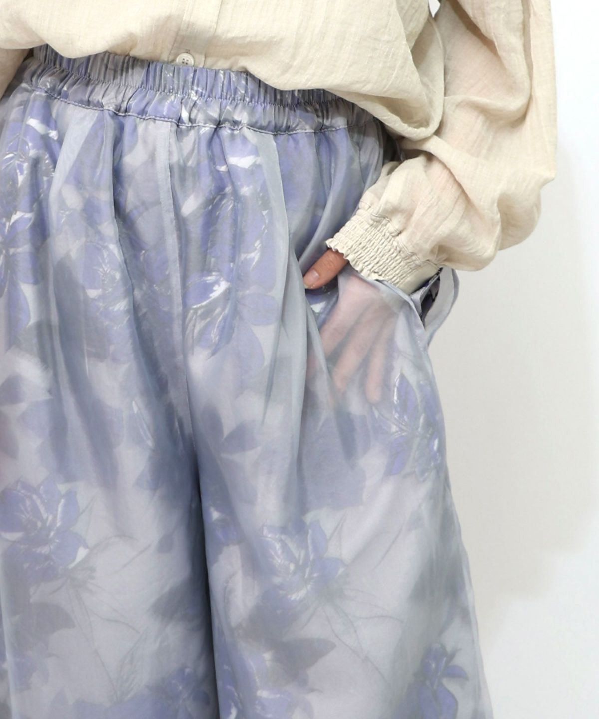 花柄ゴブラン織り風 シアー生地重ねパンツ-22