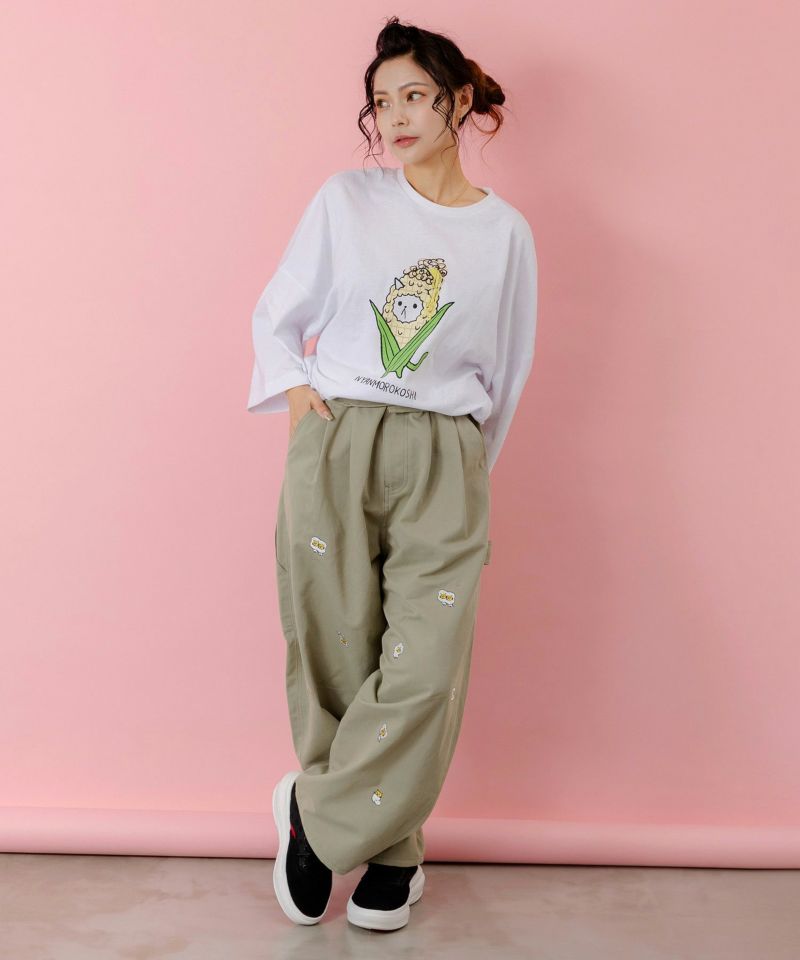 にゃんもろこしプリント 8分袖Tシャツ-2