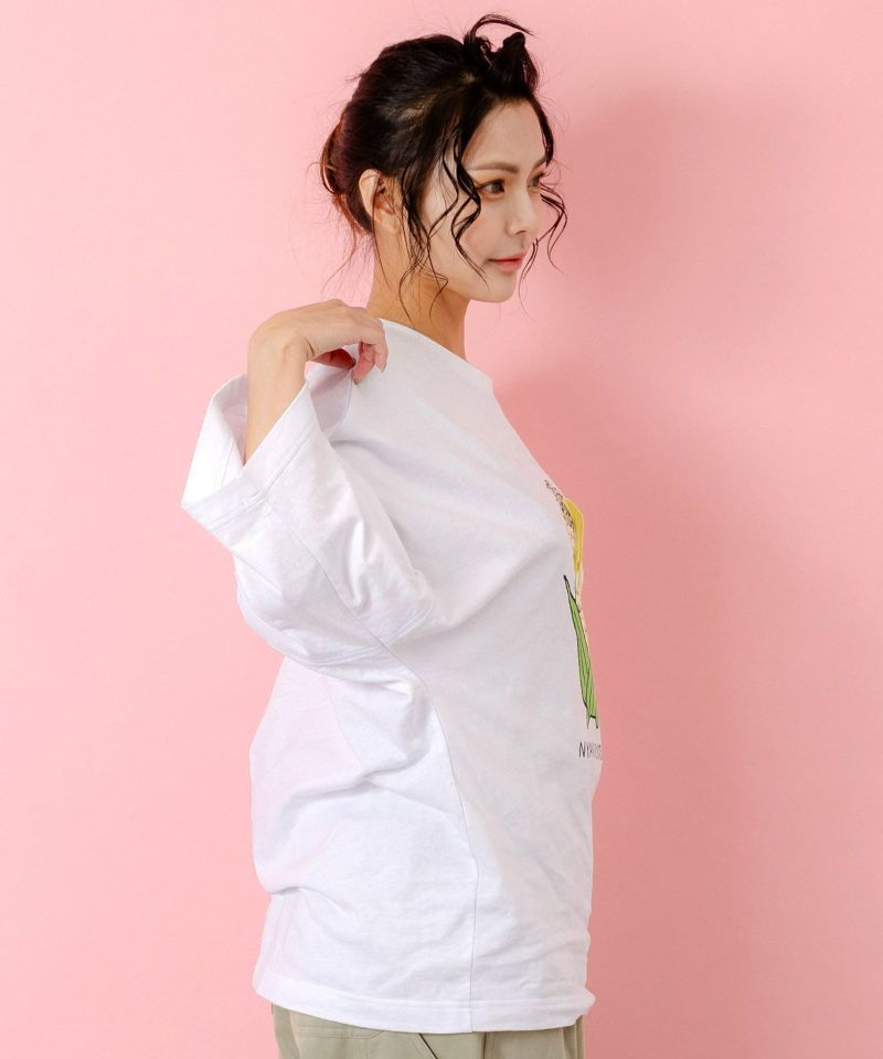 にゃんもろこしプリント 8分袖Tシャツ-4