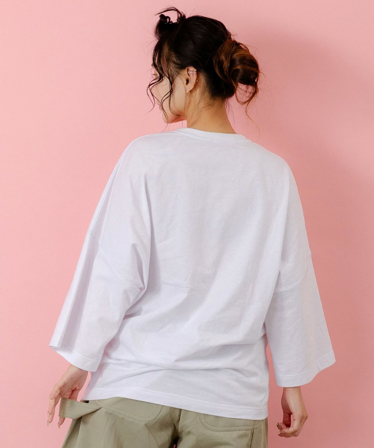 にゃんもろこしプリント 8分袖Tシャツ-5