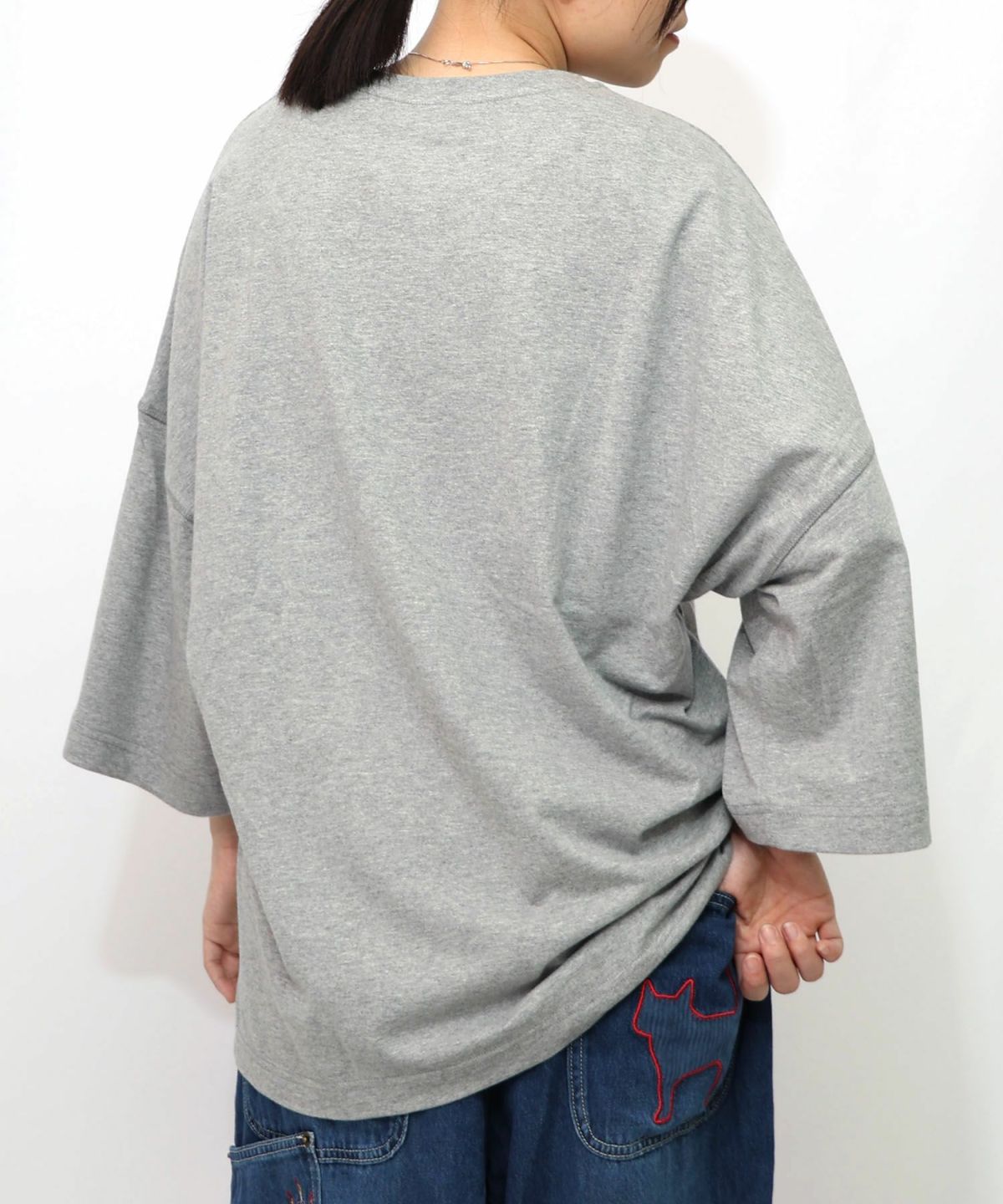 にゃんもろこしプリント 8分袖Tシャツ-14