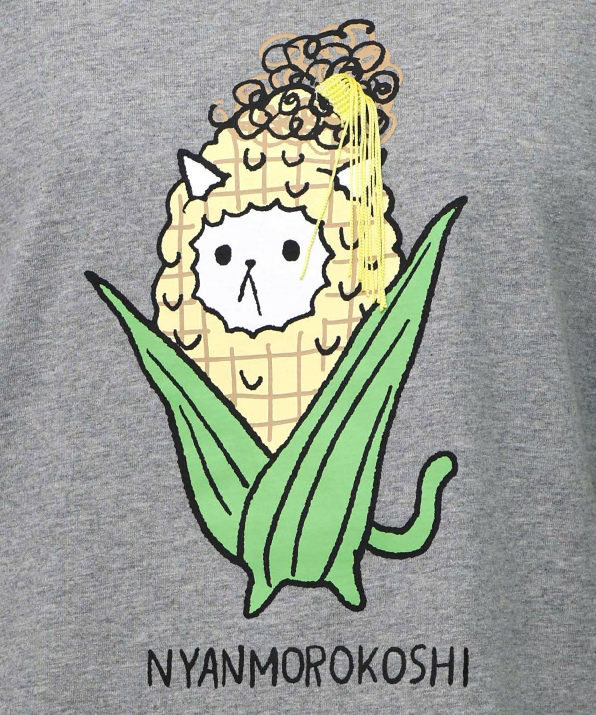 にゃんもろこしプリント 8分袖Tシャツ-15