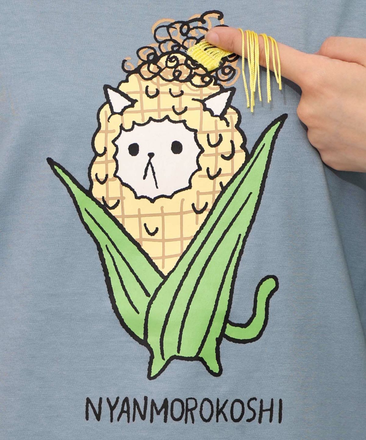 にゃんもろこしプリント 8分袖Tシャツ-27