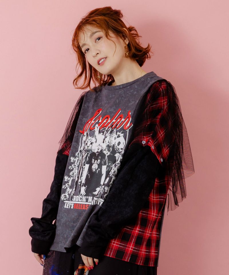 ロックなアニマル柄 異素材切替2WAYロンT-1