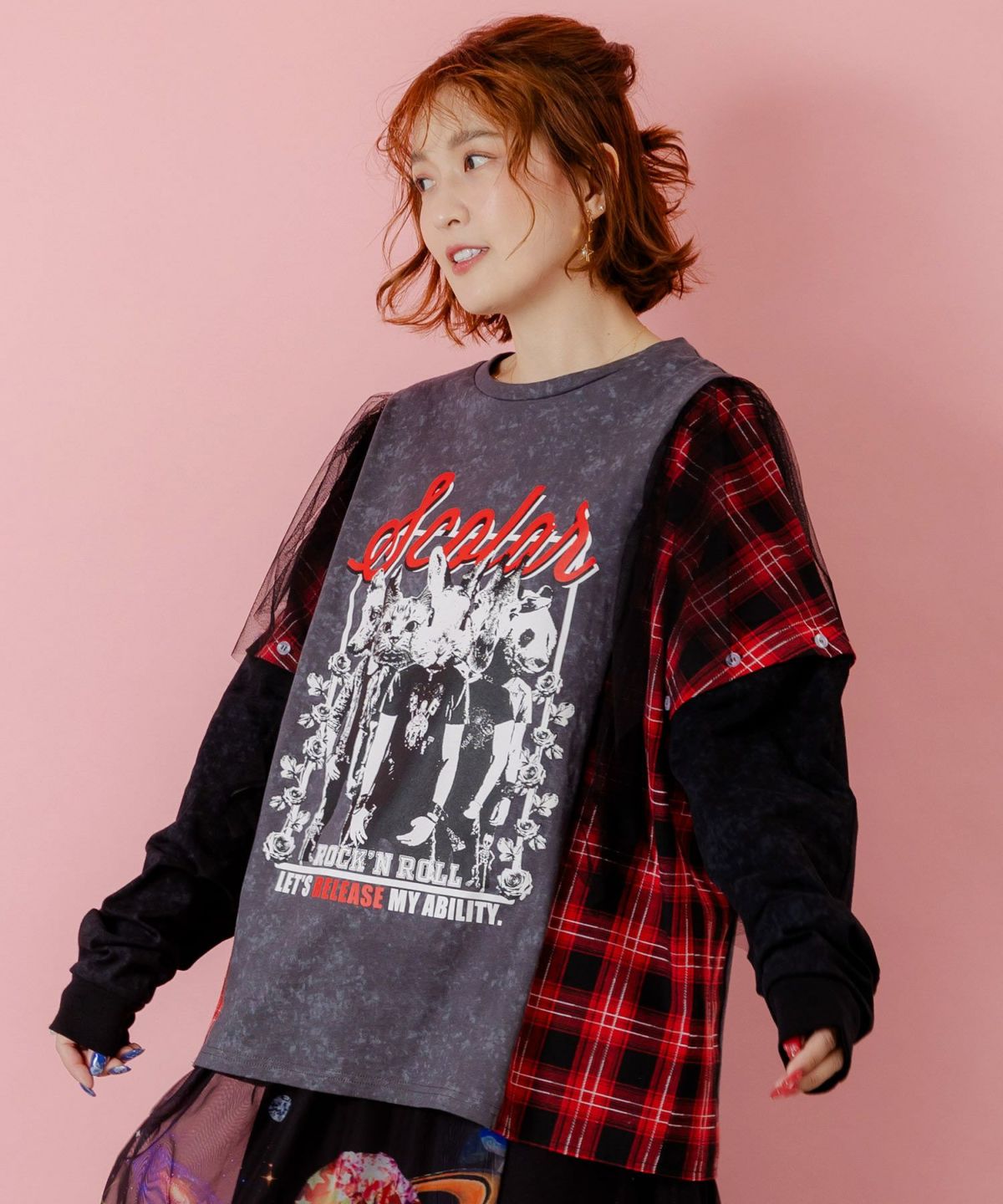 ロックなアニマル柄 異素材切替2WAYロンT-3