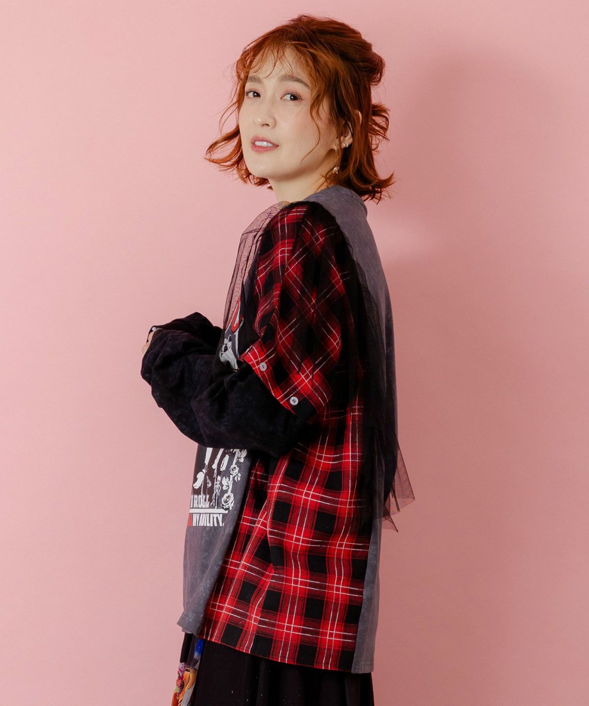 ロックなアニマル柄 異素材切替2WAYロンT-4