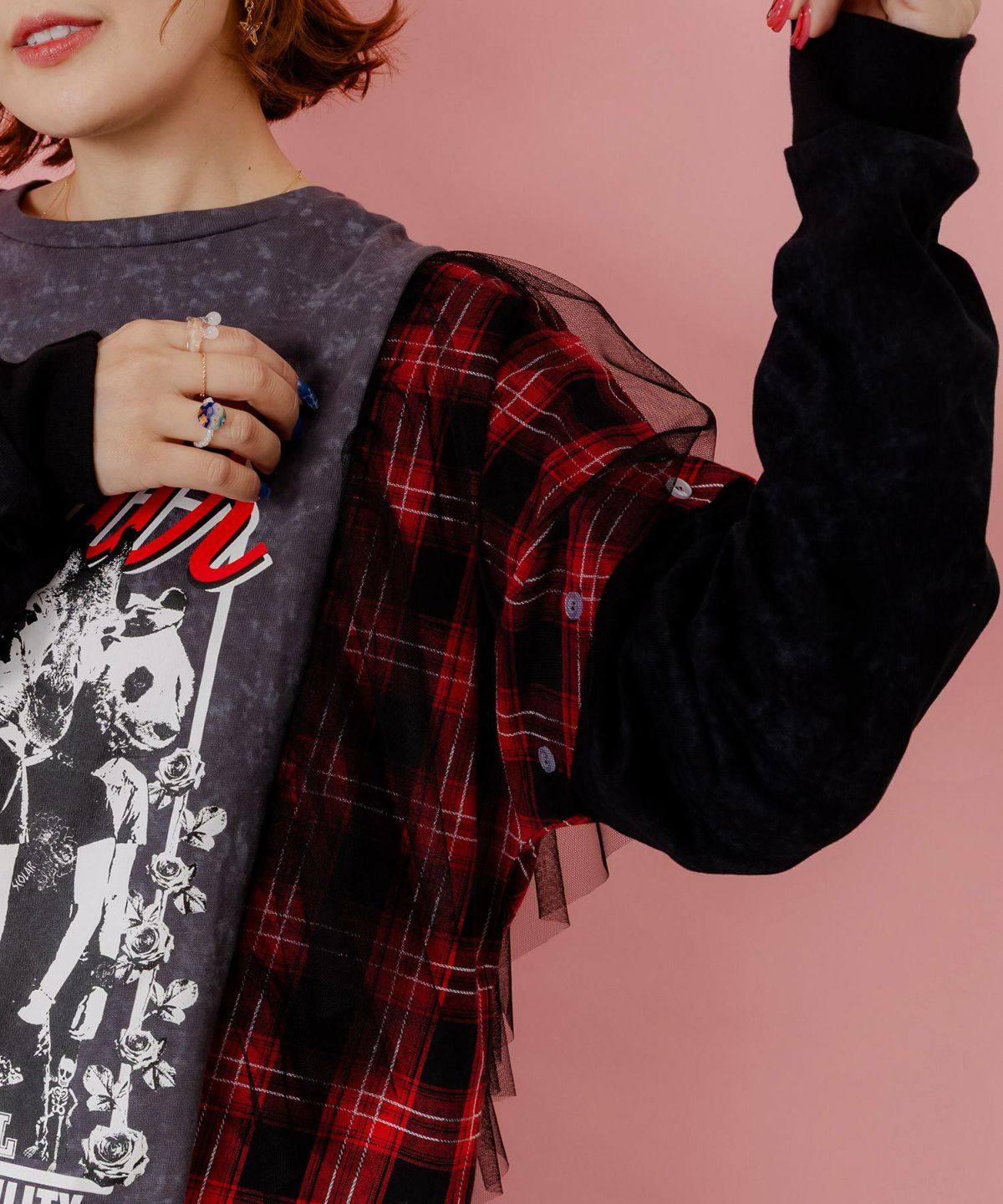 ロックなアニマル柄 異素材切替2WAYロンT-7