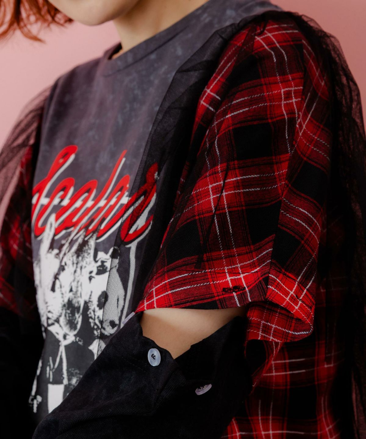 ロックなアニマル柄 異素材切替2WAYロンT-8