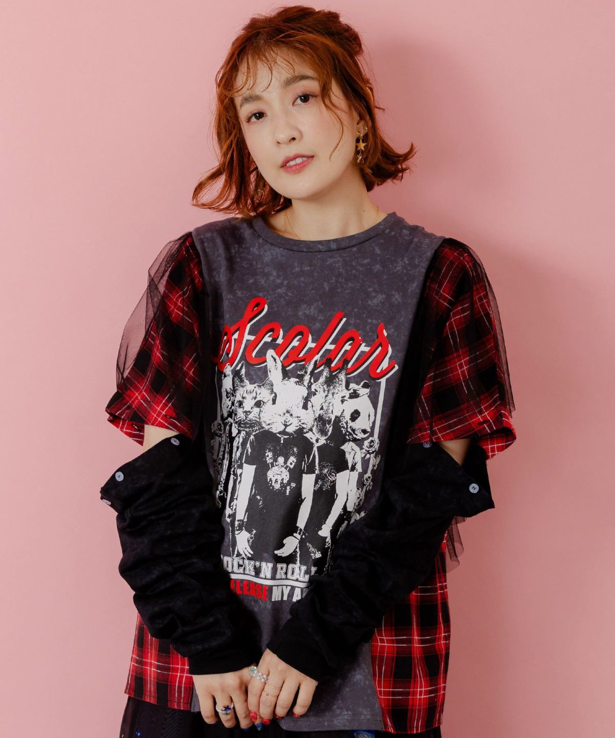 ロックなアニマル柄 異素材切替2WAYロンT-9